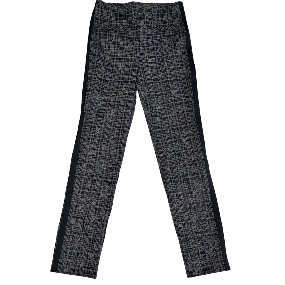 Joseph Ribkoff Glen Plaid Floral Pants Black Gray Slim Leg Side Stripe Women's M